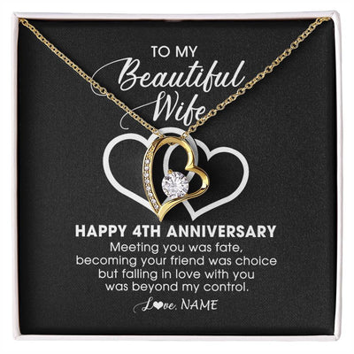 Forever Love Necklace 18K Yellow Gold Finish | Personalized To My Beautiful Wife Necklace From Husband 4 Years Wedding Anniversary For Her Married 4th Anniversary For Her Customized Gift Box Message | teecentury