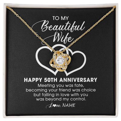 Love Knot Necklace 18K Yellow Gold Finish | Personalized To My Beautiful Wife Necklace From Husband 50 Years Wedding Anniversary For Her Married 50th Anniversary For Her Customized Gift Box Message | teecentury