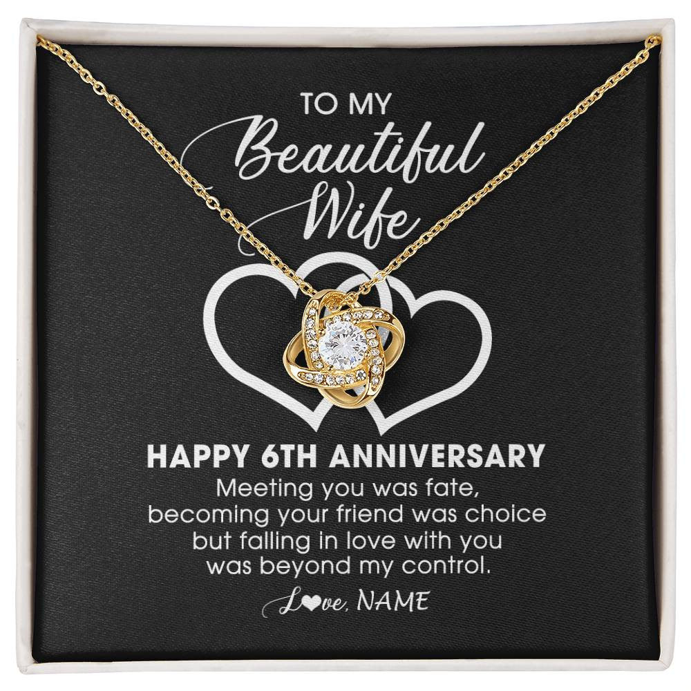 Love Knot Necklace 18K Yellow Gold Finish | Personalized To My Beautiful Wife Necklace From Husband 6 Years Wedding Anniversary For Her Married 6th Anniversary For Her Customized Gift Box Message | teecentury