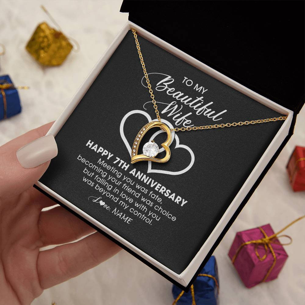 Personalized To My Beautiful Wife Necklace From Husband 7 Years Wedding Anniversary For Her Married 7th Anniversary For Her Customized Gift Box Message Forever Love Necklace 18K Yello 2e51969d ecac 45db 9704
