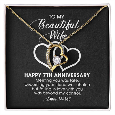 Forever Love Necklace 18K Yellow Gold Finish | Personalized To My Beautiful Wife Necklace From Husband 7 Years Wedding Anniversary For Her Married 7th Anniversary For Her Customized Gift Box Message | teecentury