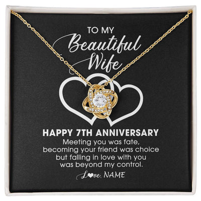Love Knot Necklace 18K Yellow Gold Finish | Personalized To My Beautiful Wife Necklace From Husband 7 Years Wedding Anniversary For Her Married 7th Anniversary For Her Customized Gift Box Message | teecentury