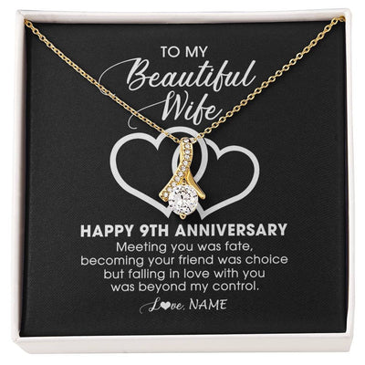 Alluring Beauty Necklace 18K Yellow Gold Finish | Personalized To My Beautiful Wife Necklace From Husband 9 Years Wedding Anniversary For Her Married 9th Anniversary For Her Customized Gift Box Message | teecentury
