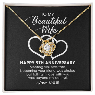 Love Knot Necklace 18K Yellow Gold Finish | Personalized To My Beautiful Wife Necklace From Husband 9 Years Wedding Anniversary For Her Married 9th Anniversary For Her Customized Gift Box Message | teecentury
