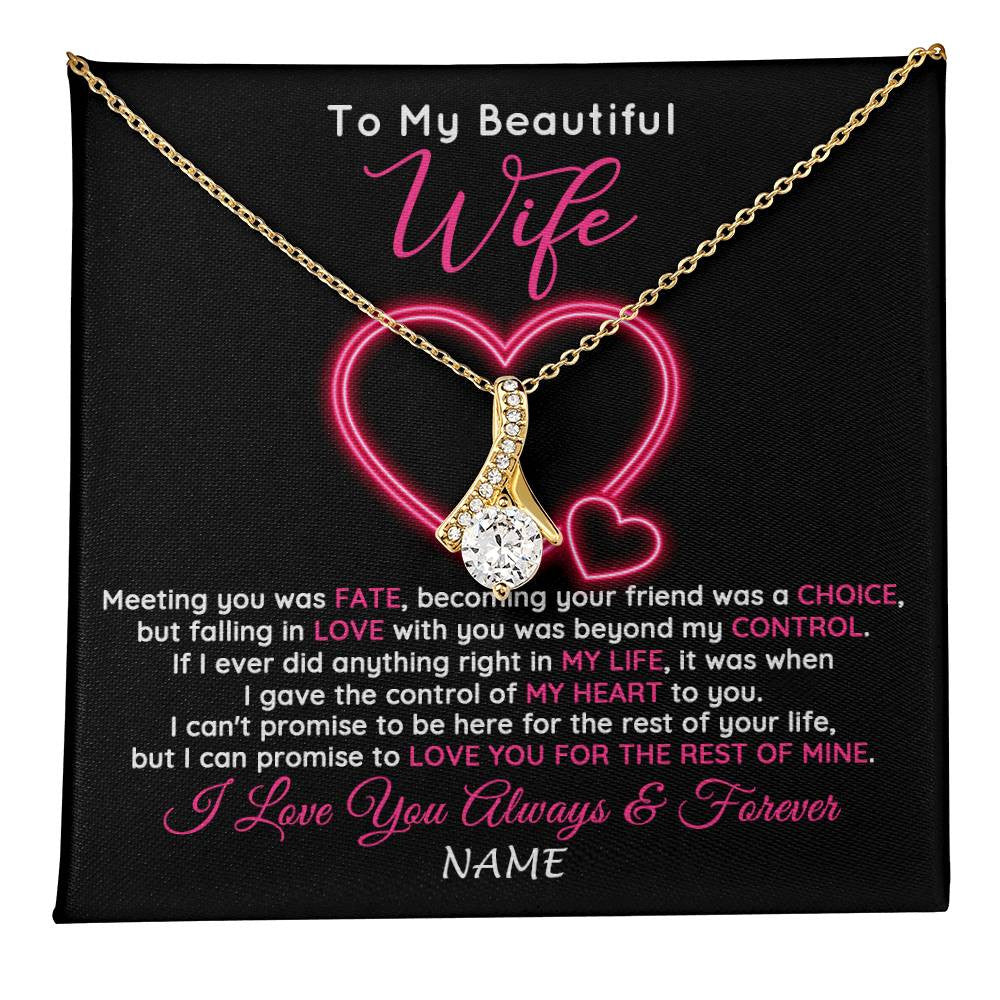 Alluring Beauty Necklace 18K Yellow Gold Finish | 1 | Personalized To My Beautiful Wife Necklace From Husband Falling In Love Wife Birthday Anniversary Wedding Valentines Day Customized Gift Box Message Card | teecentury