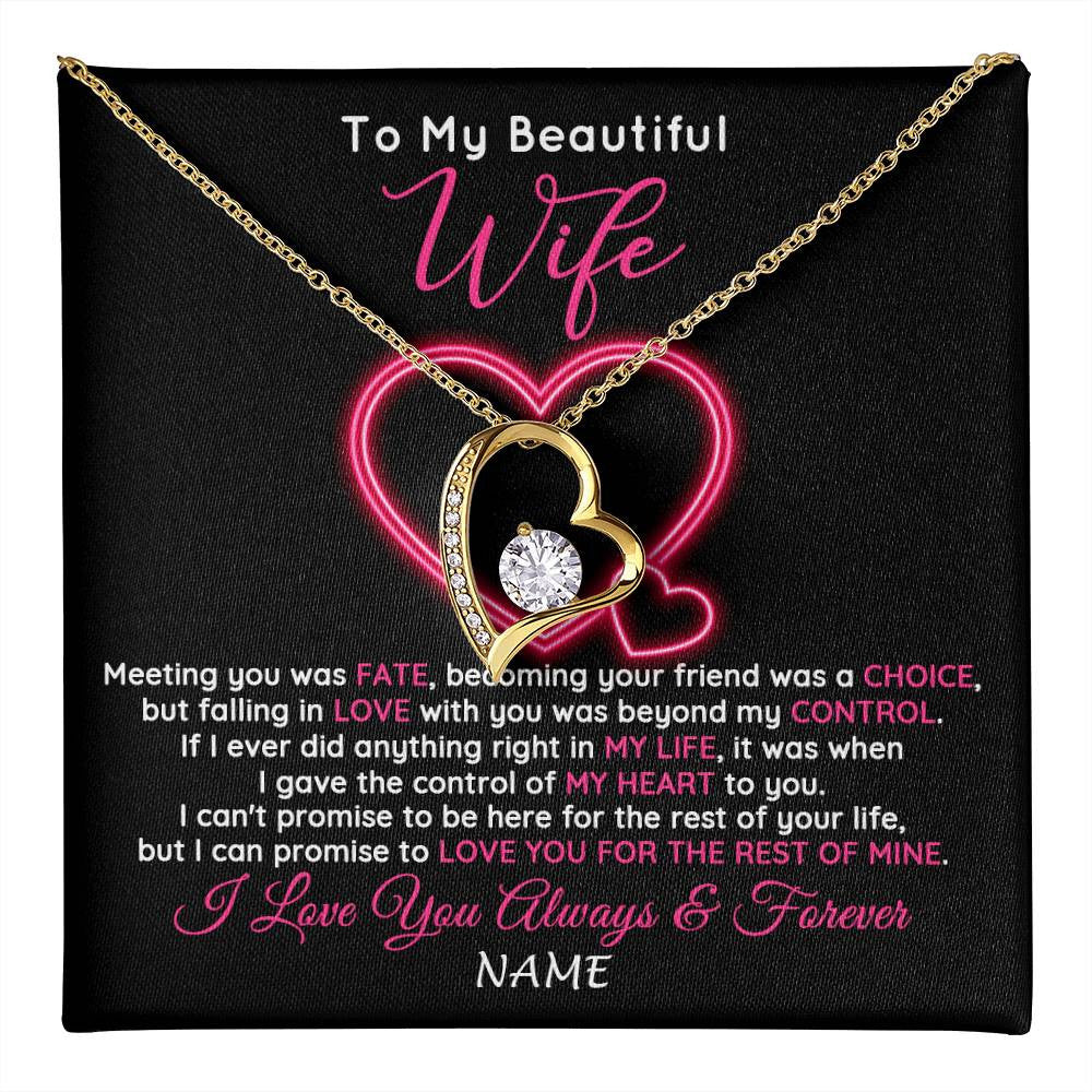 Forever Love Necklace 18K Yellow Gold Finish | 1 | Personalized To My Beautiful Wife Necklace From Husband Falling In Love Wife Birthday Anniversary Wedding Valentines Day Customized Gift Box Message Card | teecentury