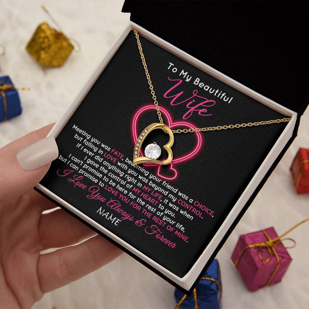Forever Love Necklace 18K Yellow Gold Finish | 2 | Personalized To My Beautiful Wife Necklace From Husband Falling In Love Wife Birthday Anniversary Wedding Valentines Day Customized Gift Box Message Card | teecentury