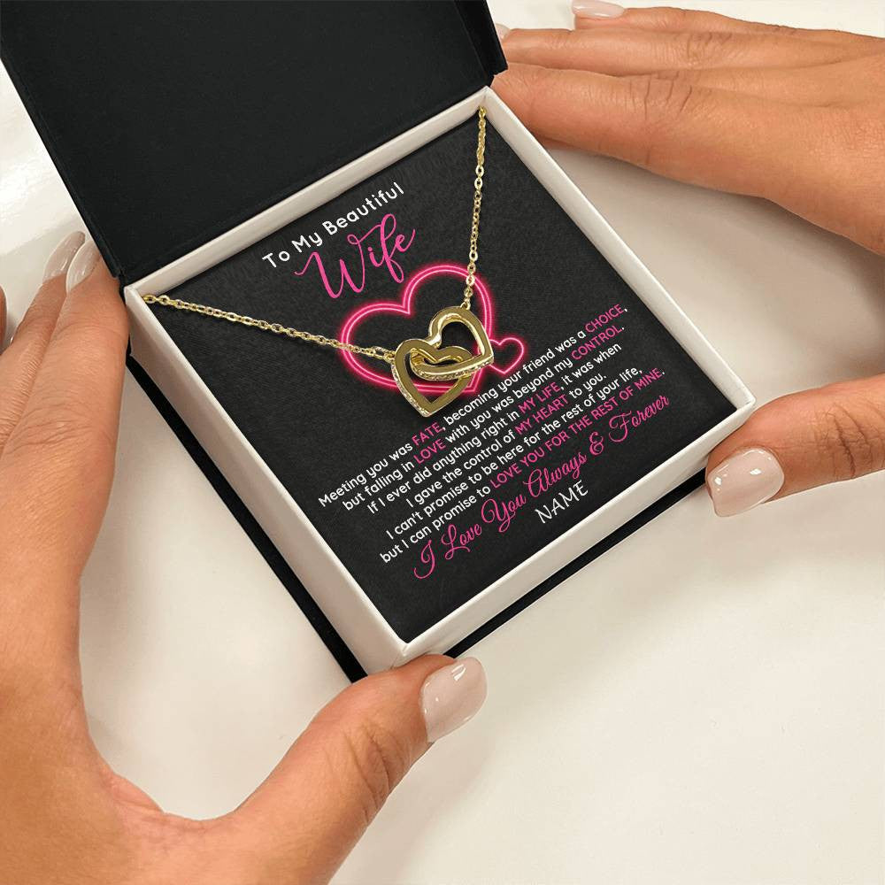 Interlocking Hearts Necklace 18K Yellow Gold Finish | 2 | Personalized To My Beautiful Wife Necklace From Husband Falling In Love Wife Birthday Anniversary Wedding Valentines Day Customized Gift Box Message Card | teecentury