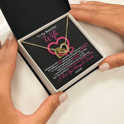 Interlocking Hearts Necklace 18K Yellow Gold Finish | 2 | Personalized To My Beautiful Wife Necklace From Husband Falling In Love Wife Birthday Anniversary Wedding Valentines Day Customized Gift Box Message Card | teecentury