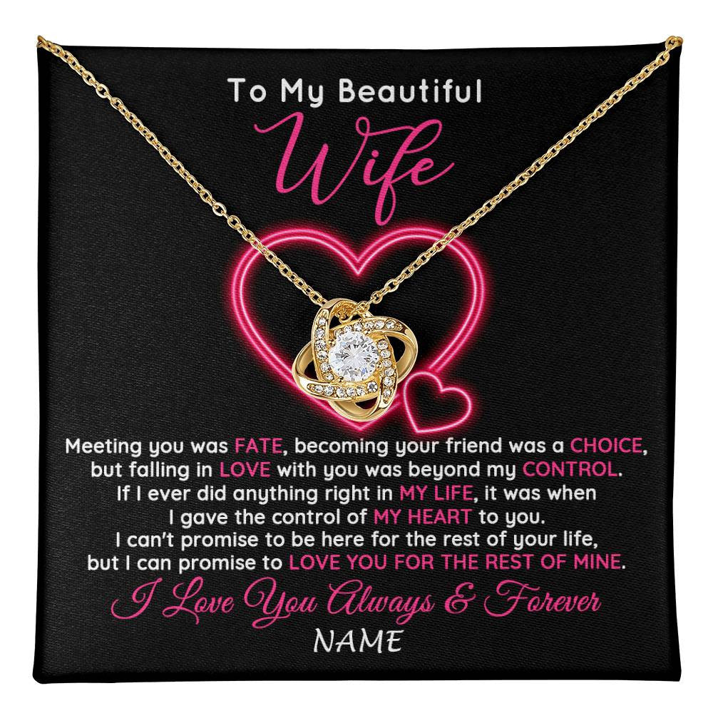 Love Knot Necklace 18K Yellow Gold Finish | 1 | Personalized To My Beautiful Wife Necklace From Husband Falling In Love Wife Birthday Anniversary Wedding Valentines Day Customized Gift Box Message Card | teecentury