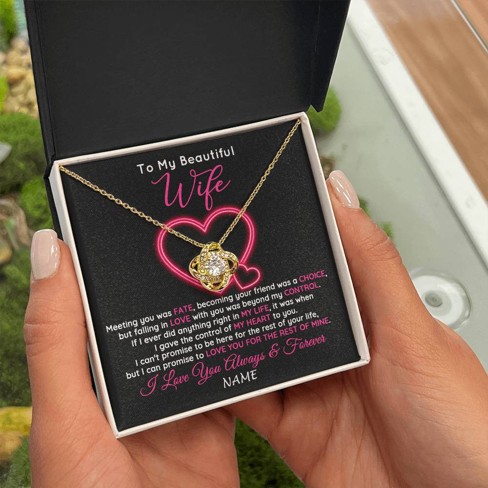 Love Knot Necklace 18K Yellow Gold Finish | 2 | Personalized To My Beautiful Wife Necklace From Husband Falling In Love Wife Birthday Anniversary Wedding Valentines Day Customized Gift Box Message Card | teecentury
