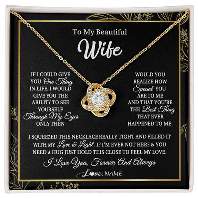 Love Knot Necklace 18K Yellow Gold Finish | Personalized To My Beautiful Wife Necklace From Husband Feel My Love For Her Wife Birthday Anniversary Wedding Valentines Day Christmas Customized Message Card | teecentury