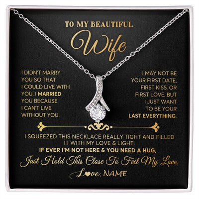 Alluring Beauty Necklace 14K White Gold Finish | Personalized To My Beautiful Wife Necklace From Husband Feel My Love Soulmate Wedding Anniversary Valentines Day Birthday Customized Gift Box Message Card | teecentury