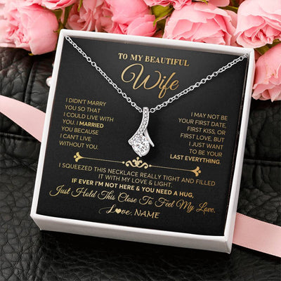 Alluring Beauty Necklace 14K White Gold Finish | Personalized To My Beautiful Wife Necklace From Husband Feel My Love Soulmate Wedding Anniversary Valentines Day Birthday Customized Gift Box Message Card | teecentury