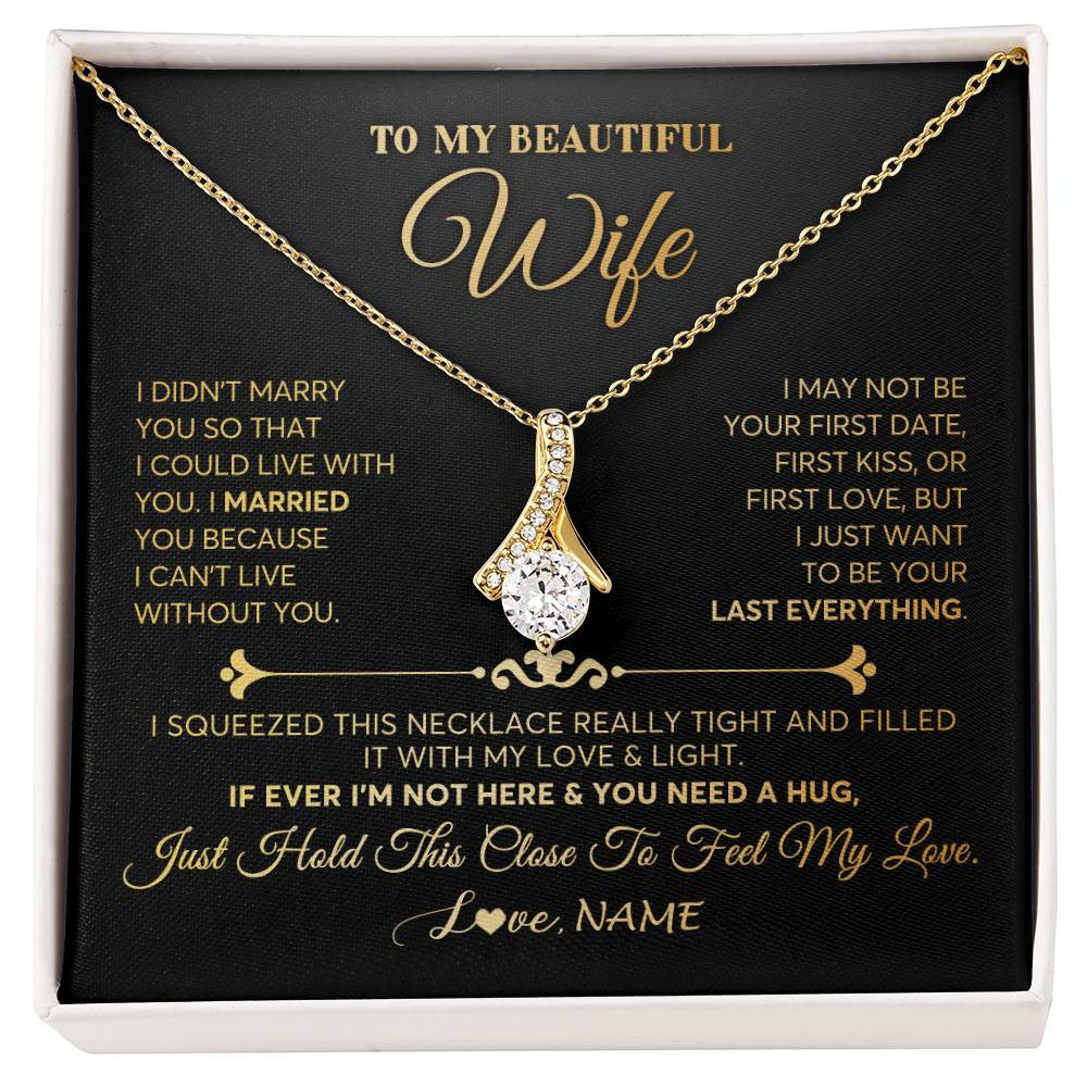 Alluring Beauty Necklace 18K Yellow Gold Finish | Personalized To My Beautiful Wife Necklace From Husband Feel My Love Soulmate Wedding Anniversary Valentines Day Birthday Customized Gift Box Message Card | teecentury