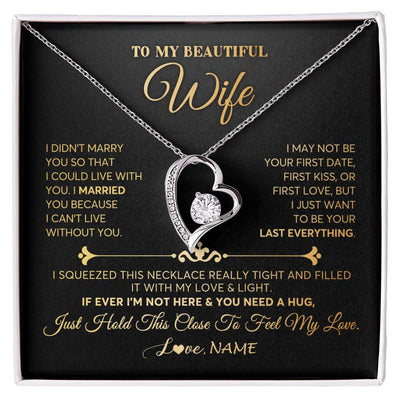Forever Love Necklace 14K White Gold Finish | Personalized To My Beautiful Wife Necklace From Husband Feel My Love Soulmate Wedding Anniversary Valentines Day Birthday Customized Gift Box Message Card | teecentury