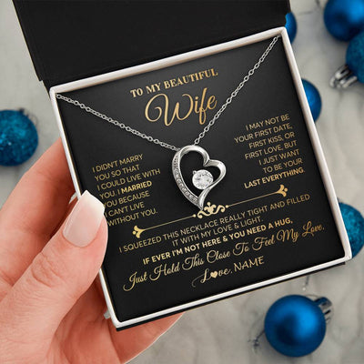 Forever Love Necklace 14K White Gold Finish | Personalized To My Beautiful Wife Necklace From Husband Feel My Love Soulmate Wedding Anniversary Valentines Day Birthday Customized Gift Box Message Card | teecentury