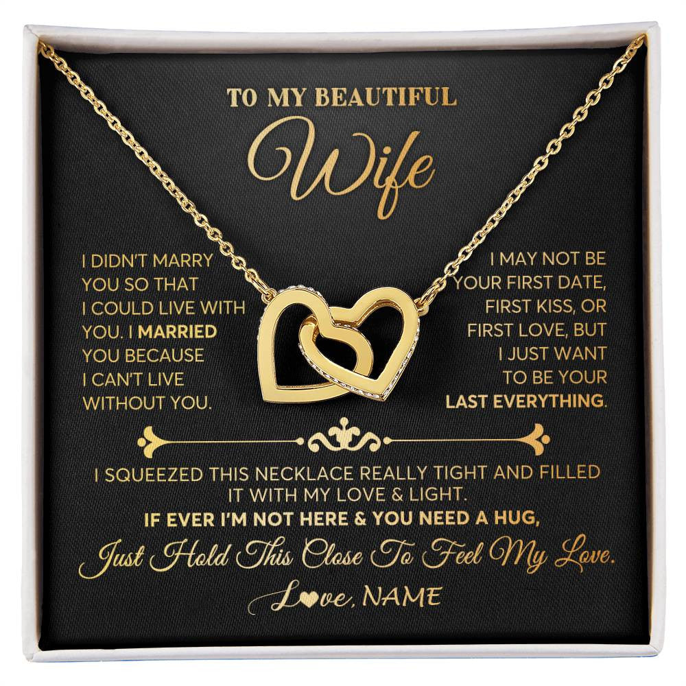 Interlocking Hearts Necklace 18K Yellow Gold Finish | Personalized To My Beautiful Wife Necklace From Husband Feel My Love Soulmate Wedding Anniversary Valentines Day Birthday Customized Gift Box Message Card | teecentury