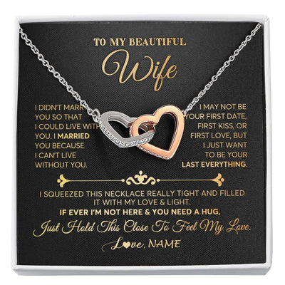 Interlocking Hearts Necklace 14K White Gold Finish | Personalized To My Beautiful Wife Necklace From Husband Feel My Love Soulmate Wedding Anniversary Valentines Day Birthday Customized Gift Box Message Card | teecentury