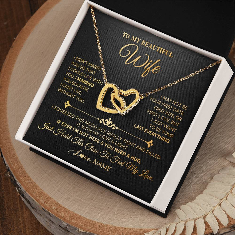 Interlocking Hearts Necklace 18K Yellow Gold Finish | Personalized To My Beautiful Wife Necklace From Husband Feel My Love Soulmate Wedding Anniversary Valentines Day Birthday Customized Gift Box Message Card | teecentury