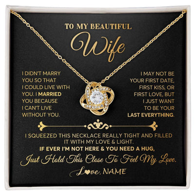 Love Knot Necklace 18K Yellow Gold Finish | Personalized To My Beautiful Wife Necklace From Husband Feel My Love Soulmate Wedding Anniversary Valentines Day Birthday Customized Gift Box Message Card | teecentury