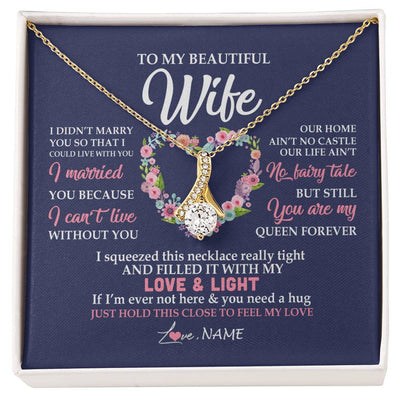 Alluring Beauty Necklace 18K Yellow Gold Finish | Personalized To My Beautiful Wife Necklace From Husband Feel My Love Wife Birthday Anniversary Wedding Valentines Day Christmas Customized Message Card | teecentury