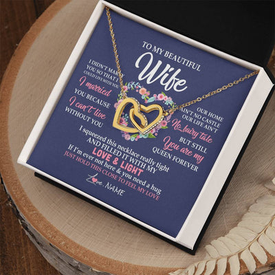 Interlocking Hearts Necklace 18K Yellow Gold Finish | Personalized To My Beautiful Wife Necklace From Husband Feel My Love Wife Birthday Anniversary Wedding Valentines Day Christmas Customized Message Card | teecentury