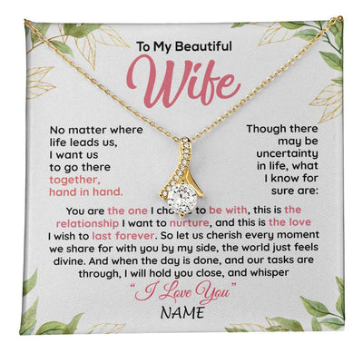 Alluring Beauty Necklace 18K Yellow Gold Finish | 1 | Personalized To My Beautiful Wife Necklace From Husband Hand In Hand Wife Birthday Anniversary Valentines Day Christmas Customized Gift Box Message Card | teecentury