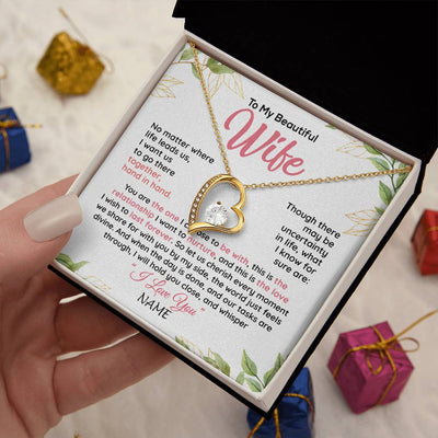 Forever Love Necklace 18K Yellow Gold Finish | 2 | Personalized To My Beautiful Wife Necklace From Husband Hand In Hand Wife Birthday Anniversary Valentines Day Christmas Customized Gift Box Message Card | teecentury