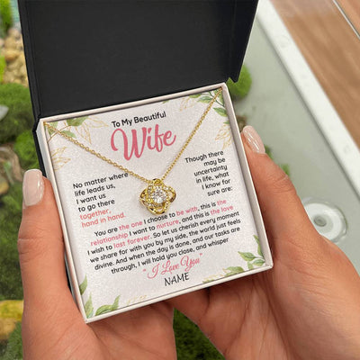 Love Knot Necklace 18K Yellow Gold Finish | 2 | Personalized To My Beautiful Wife Necklace From Husband Hand In Hand Wife Birthday Anniversary Valentines Day Christmas Customized Gift Box Message Card | teecentury
