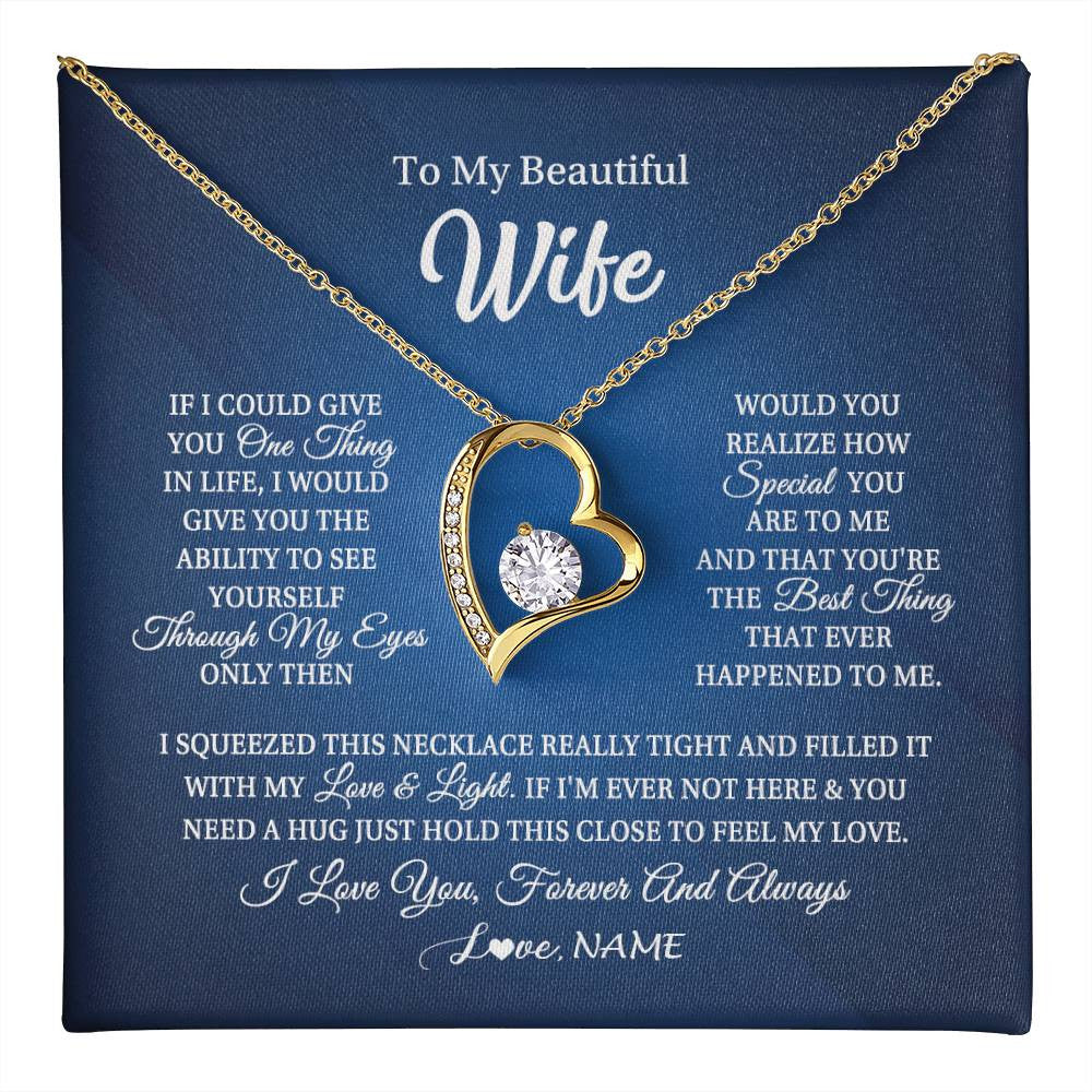 Forever Love Necklace 18K Yellow Gold Finish | 1 | Personalized To My Beautiful Wife Necklace From Husband Hold This Close My Love Wife Birthday Anniversary Valentine Christmas Customized Gift Box Message Card | teecentury