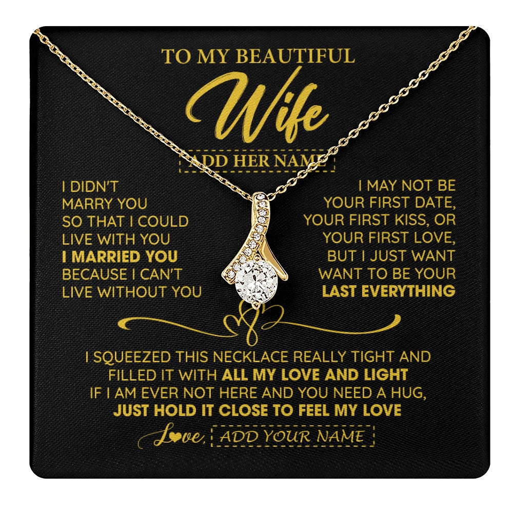 Alluring Beauty Necklace 18K Yellow Gold Finish | 1 | Personalized To My Beautiful Wife Necklace From Husband I Can't Live Without You Romantic Valentines Gifts For Wife Birthday Christmas Gift Box Message Card | teecentury.myshopify