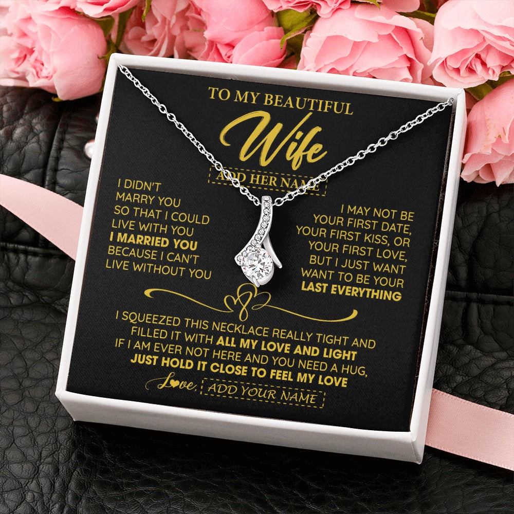 Alluring Beauty Necklace 14K White Gold Finish | 2 | Personalized To My Beautiful Wife Necklace From Husband I Can't Live Without You Romantic Valentines Gifts For Wife Birthday Christmas Gift Box Message Card | teecentury.myshopify