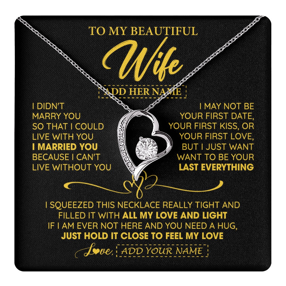 Forever Love Necklace 14K White Gold Finish | 1 | Personalized To My Beautiful Wife Necklace From Husband I Can't Live Without You Romantic Valentines Gifts For Wife Birthday Christmas Gift Box Message Card | teecentury.myshopify