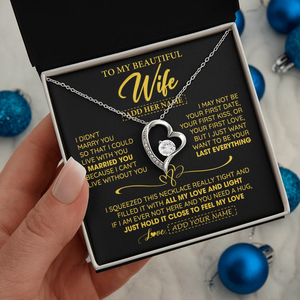 Forever Love Necklace 14K White Gold Finish | 2 | Personalized To My Beautiful Wife Necklace From Husband I Can't Live Without You Romantic Valentines Gifts For Wife Birthday Christmas Gift Box Message Card | teecentury.myshopify