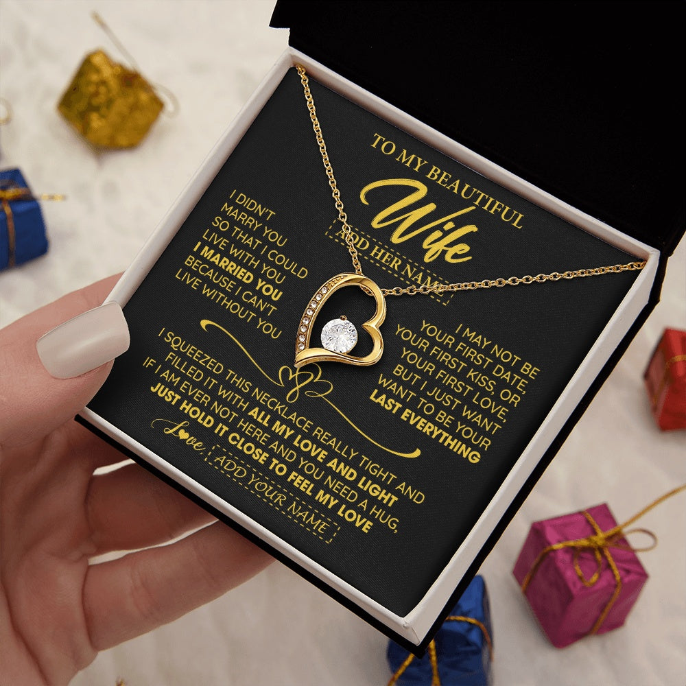 Forever Love Necklace 18K Yellow Gold Finish | 2 | Personalized To My Beautiful Wife Necklace From Husband I Can't Live Without You Romantic Valentines Gifts For Wife Birthday Christmas Gift Box Message Card | teecentury.myshopify