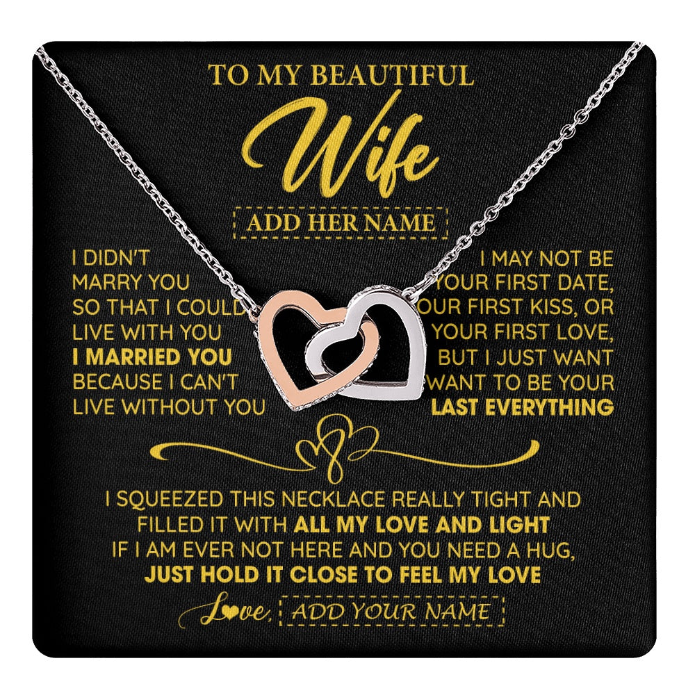 Interlocking Hearts Necklace Stainless Steel & Rose Gold Finish | 1 | Personalized To My Beautiful Wife Necklace From Husband I Can't Live Without You Romantic Valentines Gifts For Wife Birthday Christmas Gift Box Message Card | teecentury.myshopify