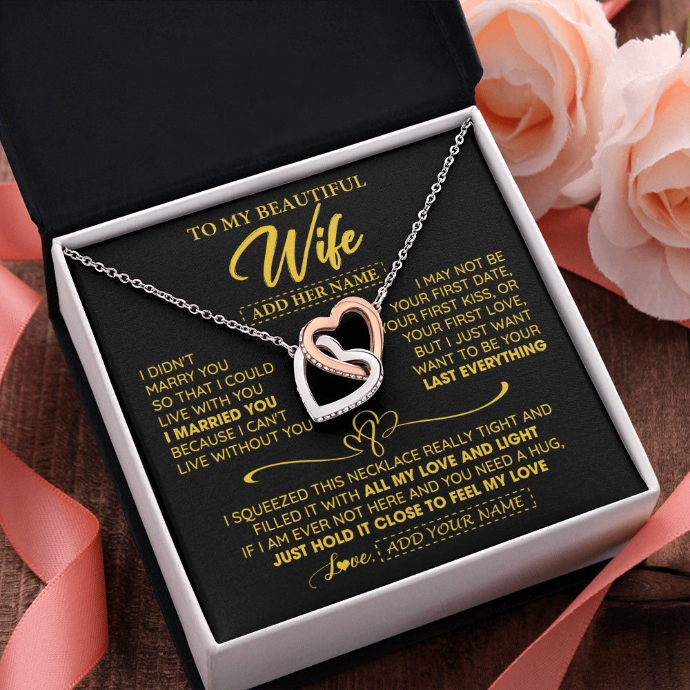 Interlocking Hearts Necklace Stainless Steel & Rose Gold Finish | 2 | Personalized To My Beautiful Wife Necklace From Husband I Can't Live Without You Romantic Valentines Gifts For Wife Birthday Christmas Gift Box Message Card | teecentury.myshopify