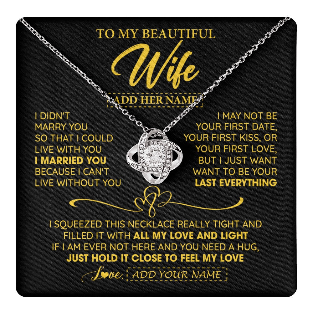 Love Knot Necklace 14K White Gold Finish | 1 | Personalized To My Beautiful Wife Necklace From Husband I Can't Live Without You Romantic Valentines Gifts For Wife Birthday Christmas Gift Box Message Card | teecentury.myshopify