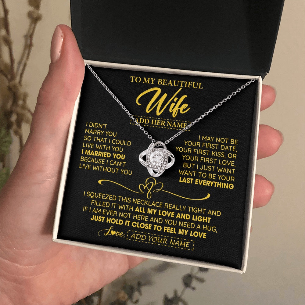 Love Knot Necklace 14K White Gold Finish | 2 | Personalized To My Beautiful Wife Necklace From Husband I Can't Live Without You Romantic Valentines Gifts For Wife Birthday Christmas Gift Box Message Card | teecentury.myshopify
