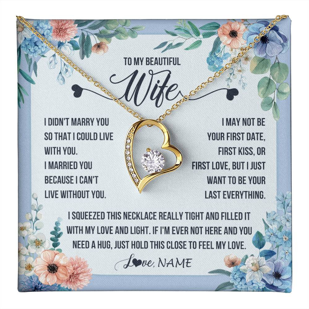 Forever Love Necklace 18K Yellow Gold Finish | 1 | Personalized To My Beautiful Wife Necklace From Husband I Didn't Marry You Hot Wife Birthday Anniversary Wedding Day Christmas Customized Gift Box Message Card | teecentury