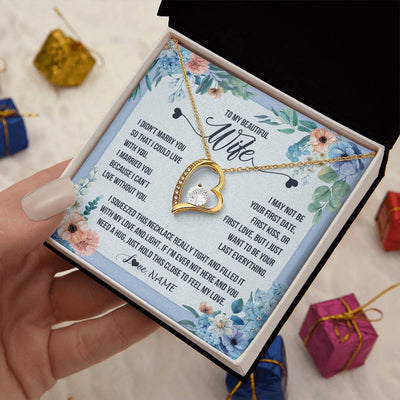 Forever Love Necklace 18K Yellow Gold Finish | 2 | Personalized To My Beautiful Wife Necklace From Husband I Didn't Marry You Hot Wife Birthday Anniversary Wedding Day Christmas Customized Gift Box Message Card | teecentury
