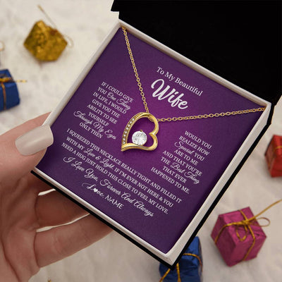 Forever Love Necklace 18K Yellow Gold Finish | 2 | Personalized To My Beautiful Wife Necklace From Husband I Love You Wife Birthday Anniversary Valentines Day Christmas Jewelry Customized Gift Box Message Card | teecentury