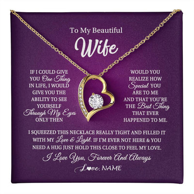 Forever Love Necklace 18K Yellow Gold Finish | 1 | Personalized To My Beautiful Wife Necklace From Husband I Love You Wife Birthday Anniversary Valentines Day Christmas Jewelry Customized Gift Box Message Card | teecentury