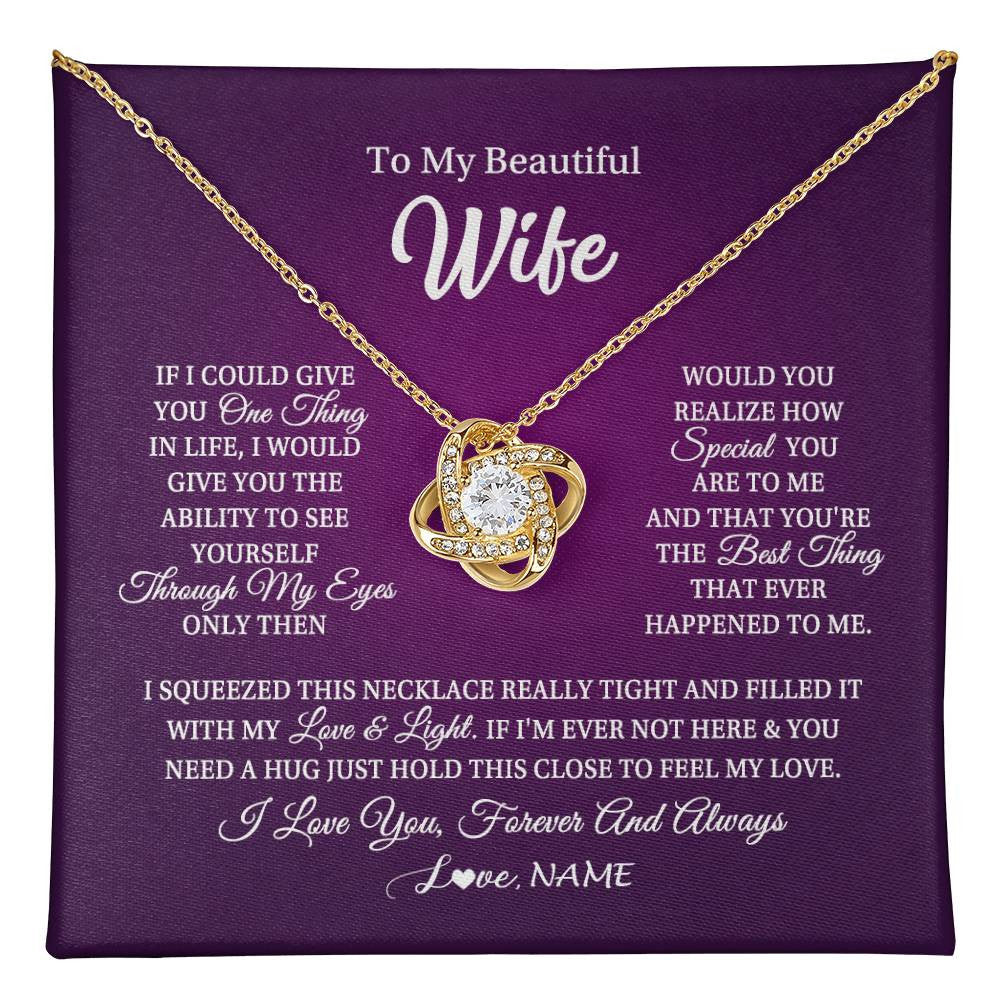 Love Knot Necklace 18K Yellow Gold Finish | 1 | Personalized To My Beautiful Wife Necklace From Husband I Love You Wife Birthday Anniversary Valentines Day Christmas Jewelry Customized Gift Box Message Card | teecentury