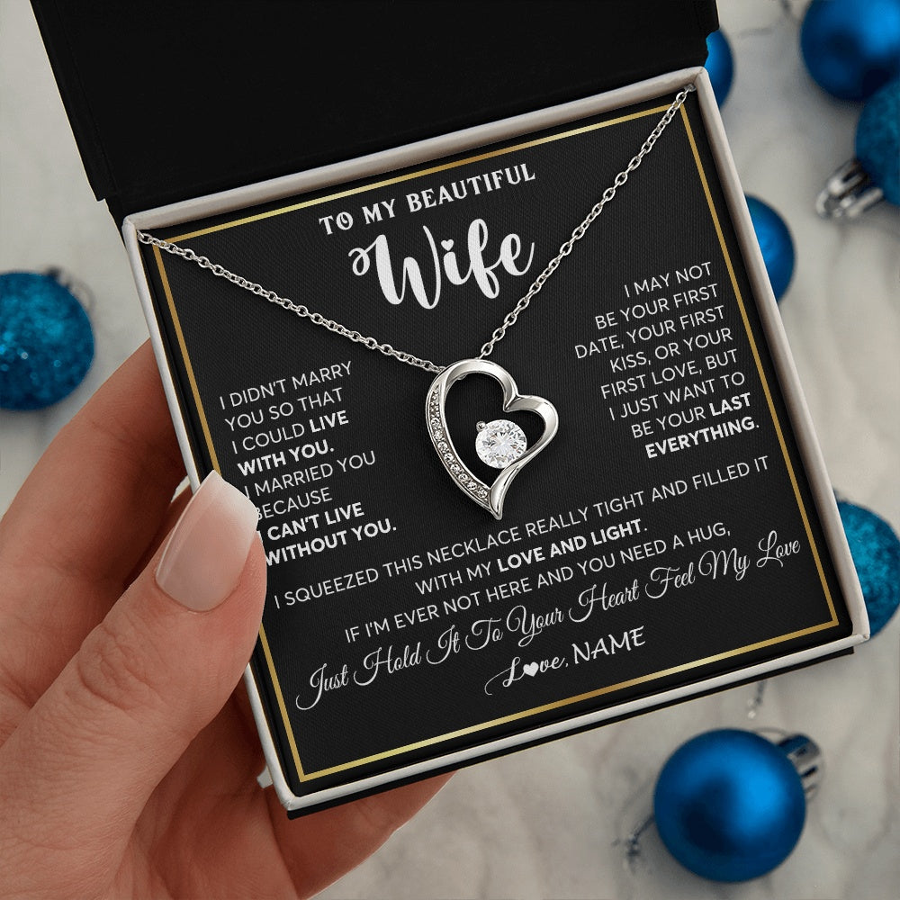 Forever Love Necklace 14K White Gold Finish | 2 | Personalized To My Beautiful Wife Necklace From Husband I Love You Wife Birthday Gifts Anniversary Valentines Day Christmas Customized Gift Box Message Card | teecentury.myshopify