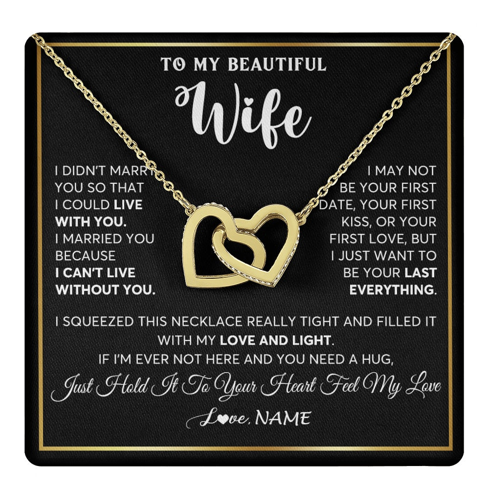 Interlocking Hearts Necklace 18K Yellow Gold Finish | 1 | Personalized To My Beautiful Wife Necklace From Husband I Love You Wife Birthday Gifts Anniversary Valentines Day Christmas Customized Gift Box Message Card | teecentury.myshopify