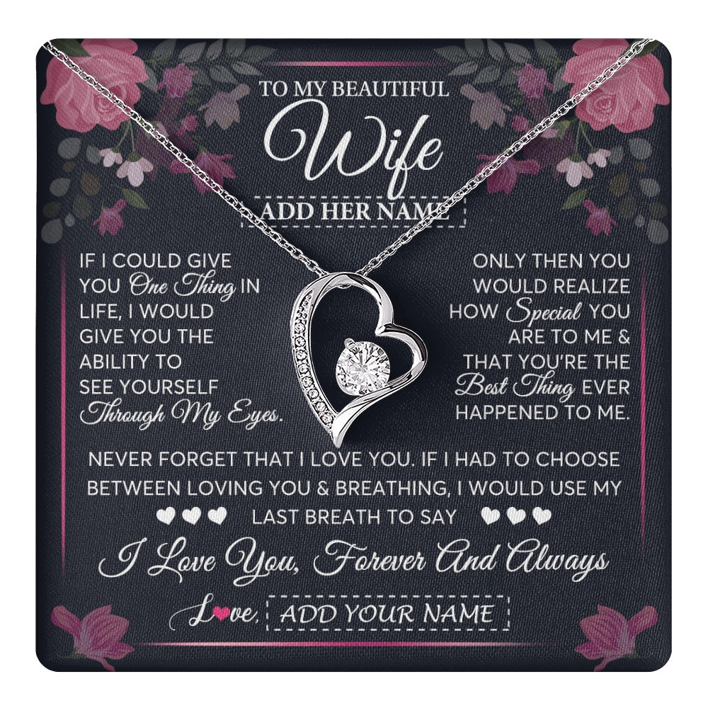 Forever Love Necklace 14K White Gold Finish | 1 | Personalized To My Beautiful Wife Necklace From Husband I Love You Wife Gifts Romantic Valentines Birthday For Her Christmas Custom Gift Box Message Card | teecentury.myshopify