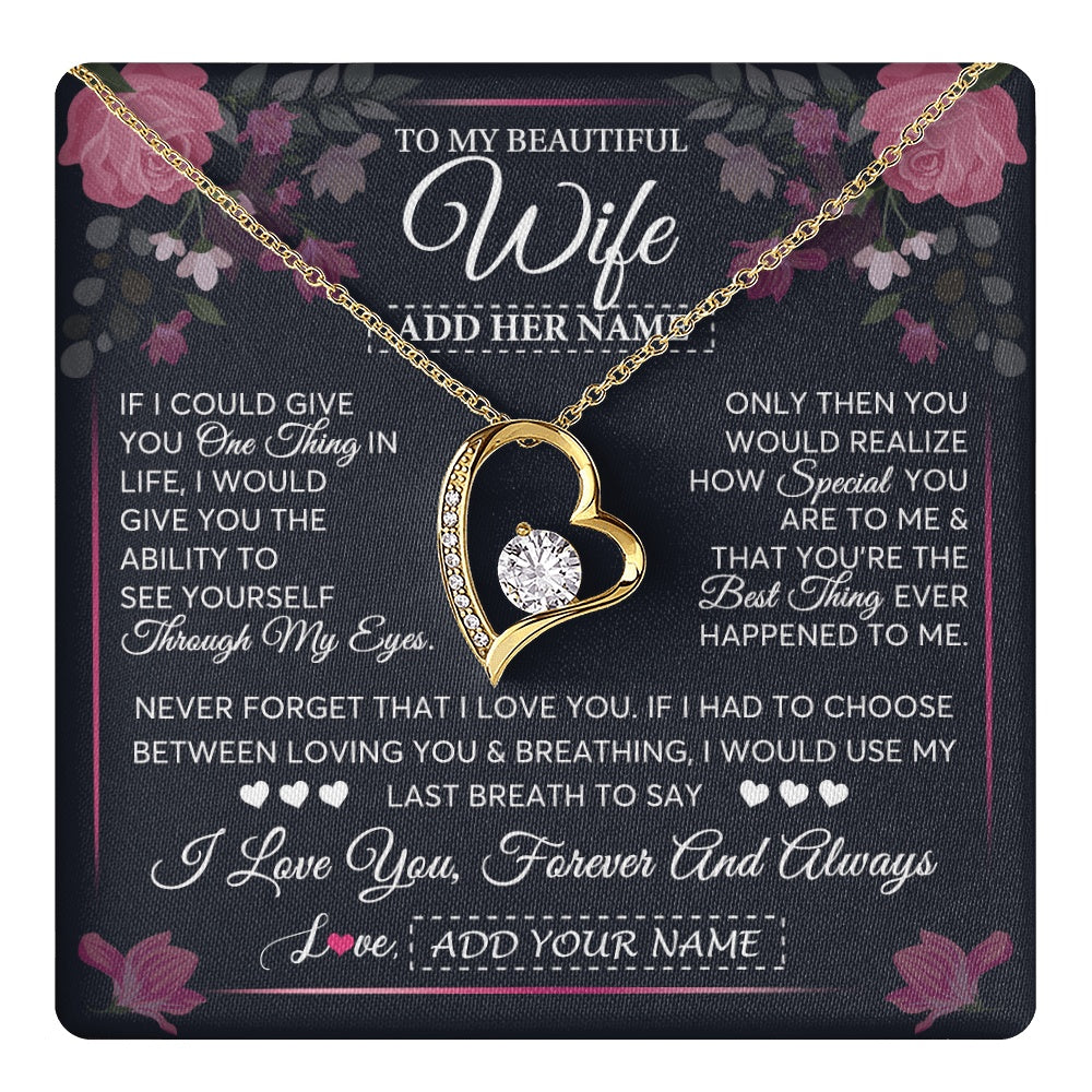 Forever Love Necklace 18K Yellow Gold Finish | 1 | Personalized To My Beautiful Wife Necklace From Husband I Love You Wife Gifts Romantic Valentines Birthday For Her Christmas Custom Gift Box Message Card | teecentury.myshopify