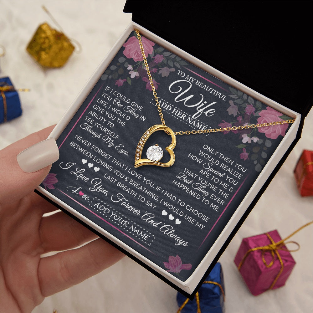 Forever Love Necklace 18K Yellow Gold Finish | 2 | Personalized To My Beautiful Wife Necklace From Husband I Love You Wife Gifts Romantic Valentines Birthday For Her Christmas Custom Gift Box Message Card | teecentury.myshopify